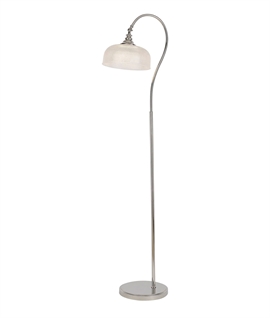 Polished Nickel Curved Floor Lamp with Adjustable Prismatic Glass Shade Polished Nickel Curved Floor Lamp with Adjustable Prismatic Glass Shade