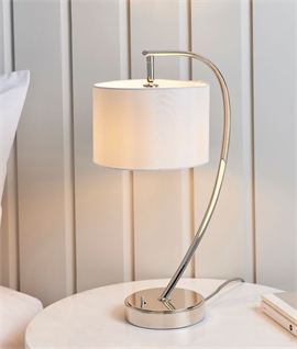 Curved Base Nickel Table Lamp - Vintage White Shade