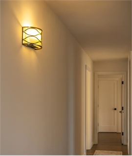 Semi-Flush Aged Gold & Cream Shade Wall Light