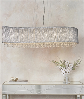 Wave Wire Suspended Ceiling Light with Crystals - 112cm Long 