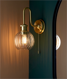 Curved Brushed Gold Wall Light with Clear Glass IP44 