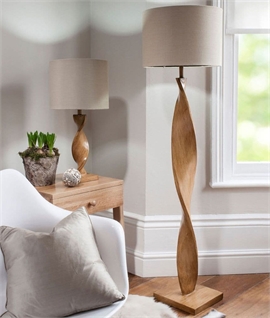 Swirled Wood Effect Base Table Lamp and Shade