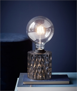 Smoke Etched Glass Bare Bulb Table Lamp