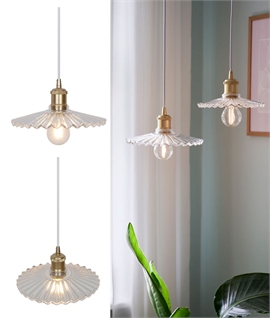 Elegant Fluted Glass Pendant with Brass Detailing in Vintage Design