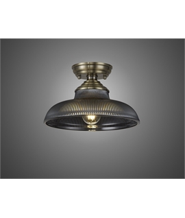 Damilo 1 Light Flush Ceiling E27 With Round 30cm Glass Shade Antique Brass-Smoked