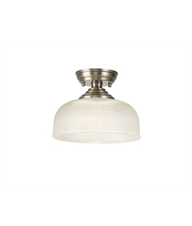 Damilo 1 Light Flush Ceiling E27 With Round 26.5cm Prismatic Effect Glass Shade Antique Brass-Clear