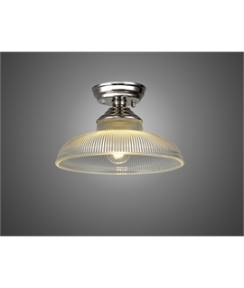 Damilo 1 Light Flush Ceiling E27 With Round 30cm Glass Shade Polished Nickel-Clear