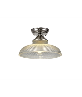 Damilo 1 Light Flush Ceiling E27 With Round 30cm Glass Shade Polished Nickel-Clear