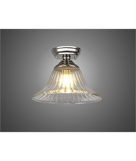 Damilo 1 Light Flush Ceiling E27 With Bell 30cm Glass Shade Polished Nickel-Clear