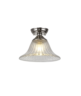 Damilo 1 Light Flush Ceiling E27 With Bell 30cm Glass Shade Polished Nickel-Clear