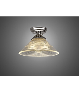 Damilo 1 Light Flush Ceiling E27 With Cone 30cm Glass Shade Polished Nickel-Clear