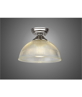 Damilo 1 Light Flush Ceiling E27 With Dome 30cm Glass Shade Polished Nickel-Clear