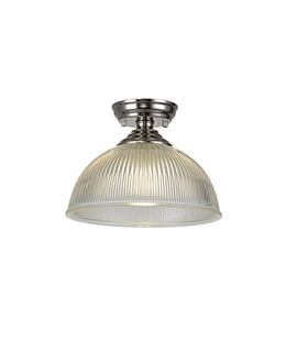 Damilo 1 Light Flush Ceiling E27 With Dome 30cm Glass Shade Polished Nickel-Clear