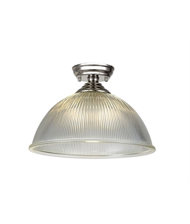 Damilo 1 Light Flush Ceiling E27 With Dome 38cm Glass Shade Polished Nickel-Clear