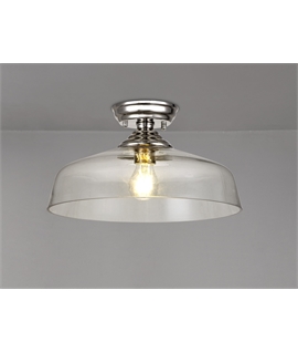 Damilo 1 Light Flush Ceiling E27 With Flat Round 38cm Glass Shade Polished Nickel-Clear