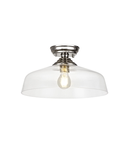 Damilo 1 Light Flush Ceiling E27 With Flat Round 38cm Glass Shade Polished Nickel-Clear
