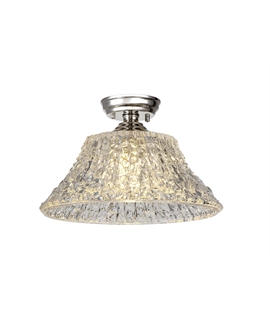 Damilo 1 Light Flush Ceiling E27 With Round 38cm Patterned Glass Shade Polished Nickel-Clear