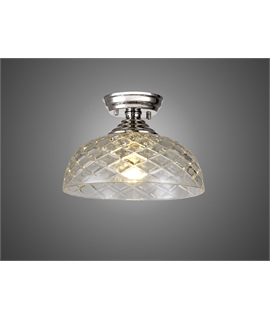 Damilo 1 Light Flush Ceiling E27 With Flat Round 30cm Patterned Glass Shade Polished Nickel-Clear