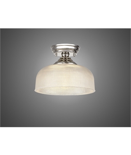 Damilo 1 Light Flush Ceiling E27 With Round 26.5cm Prismatic Effect Glass Shade Polished Nickel-Clear