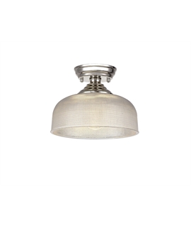 Damilo 1 Light Flush Ceiling E27 With Round 26.5cm Prismatic Effect Glass Shade Polished Nickel-Clear
