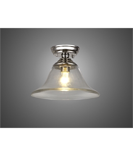Damilo 1 Light Flush Ceiling E27 With Smooth Bell 30cm Glass Shade Polished Nickel-Clear