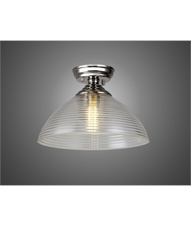 Damilo 1 Light Flush Ceiling E27 With Round 33.5cm Prismatic Effect Glass Shade Polished Nickel-Clear