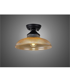 Damilo 1 Light Flush Ceiling E27 With Round 30cm Glass Shade Matt Black-Amber