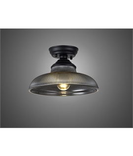 Damilo 1 Light Flush Ceiling E27 With Round 30cm Glass Shade Matt Black-Smoked
