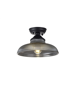 Damilo 1 Light Flush Ceiling E27 With Round 30cm Glass Shade Matt Black-Smoked