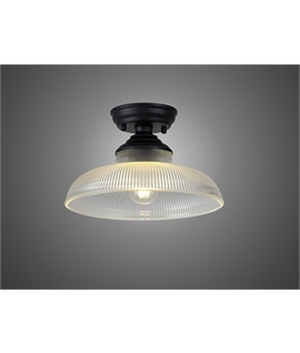 Damilo 1 Light Flush Ceiling E27 With Round 30cm Glass Shade Matt Black-Clear