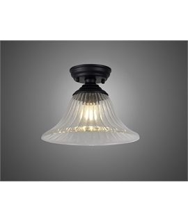 Damilo 1 Light Flush Ceiling E27 With Bell 30cm Glass Shade Matt Black-Clear