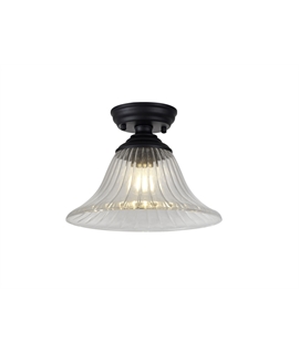 Damilo 1 Light Flush Ceiling E27 With Bell 30cm Glass Shade Matt Black-Clear