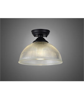 Damilo 1 Light Flush Ceiling E27 With Dome 30cm Glass Shade Matt Black-Clear