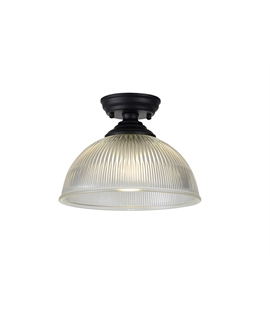 Damilo 1 Light Flush Ceiling E27 With Dome 30cm Glass Shade Matt Black-Clear
