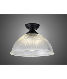 Damilo 1 Light Flush Ceiling E27 With Dome 38cm Glass Shade Matt Black-Clear