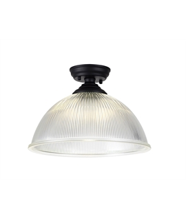 Damilo 1 Light Flush Ceiling E27 With Dome 38cm Glass Shade Matt Black-Clear