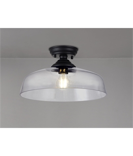 Damilo 1 Light Flush Ceiling E27 With Flat Round 38cm Glass Shade Matt Black-Clear