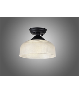 Damilo 1 Light Flush Ceiling E27 With Round 26.5cm Prismatic Effect Glass Shade Matt Black-Clear