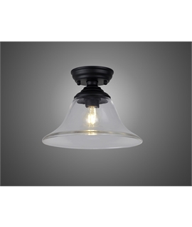 Damilo 1 Light Flush Ceiling E27 With Smooth Bell 30cm Glass Shade Matt Black-Clear