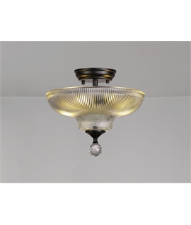 Damilo 2 Light Semi Flush Ceiling E27 With Round 30cm Glass Shade Matt Black-Clear