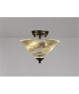 Damilo 2 Light Semi Flush Ceiling E27 With Cone 30cm Glass Shade Matt Black-Clear