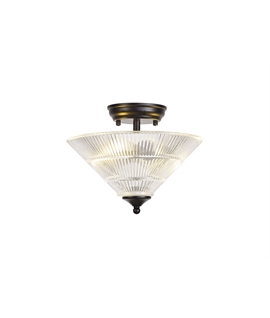 Damilo 2 Light Semi Flush Ceiling E27 With Cone 30cm Glass Shade Matt Black-Clear