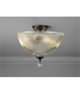 Damilo 2 Light Semi Flush Ceiling E27 With Dome 38cm Glass Shade Matt Black-Clear