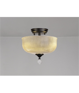 Damilo 2 Light Semi Flush Ceiling E27 With Round 26.5cm Prismatic Effect Glass Shade Matt Black-Clear