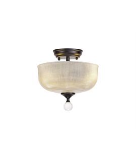 Damilo 2 Light Semi Flush Ceiling E27 With Round 26.5cm Prismatic Effect Glass Shade Matt Black-Clear