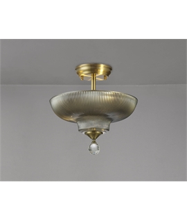 Damilo 2 Light Semi Flush Ceiling E27 With Round 30cm Glass Shade Antique Brass-Smoked