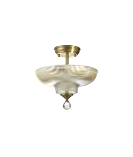 Damilo 2 Light Semi Flush Ceiling E27 With Round 30cm Glass Shade Antique Brass-Clear
