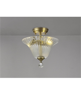Damilo 2 Light Semi Flush Ceiling E27 With Bell 30cm Glass Shade Antique Brass-Clear