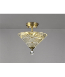 Damilo 2 Light Semi Flush Ceiling E27 With Cone 30cm Glass Shade Antique Brass-Clear
