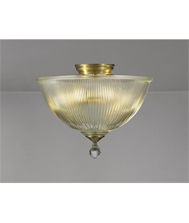 Damilo 2 Light Semi Flush Ceiling E27 With Dome 38cm Glass Shade Antique Brass-Clear